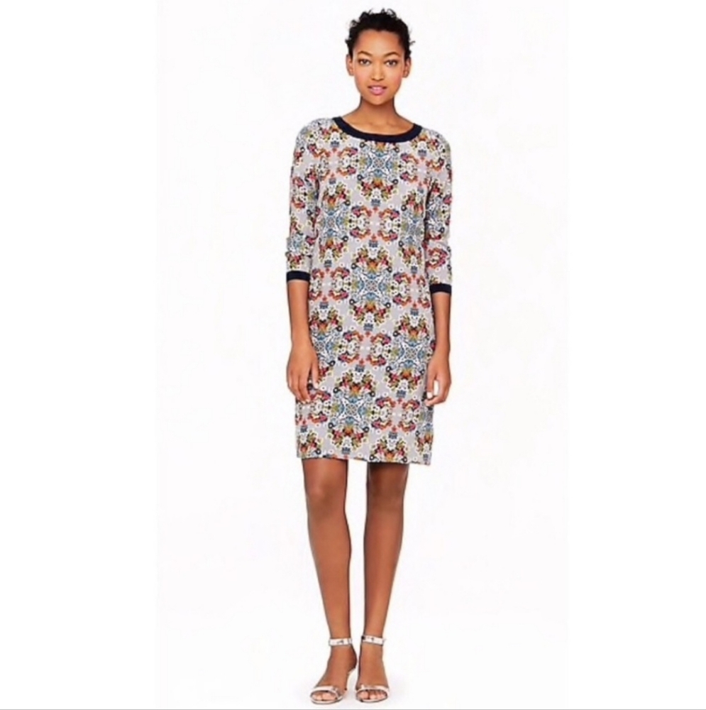 J. Crew Misty Fog Floral Shift Silk Dress Size 2